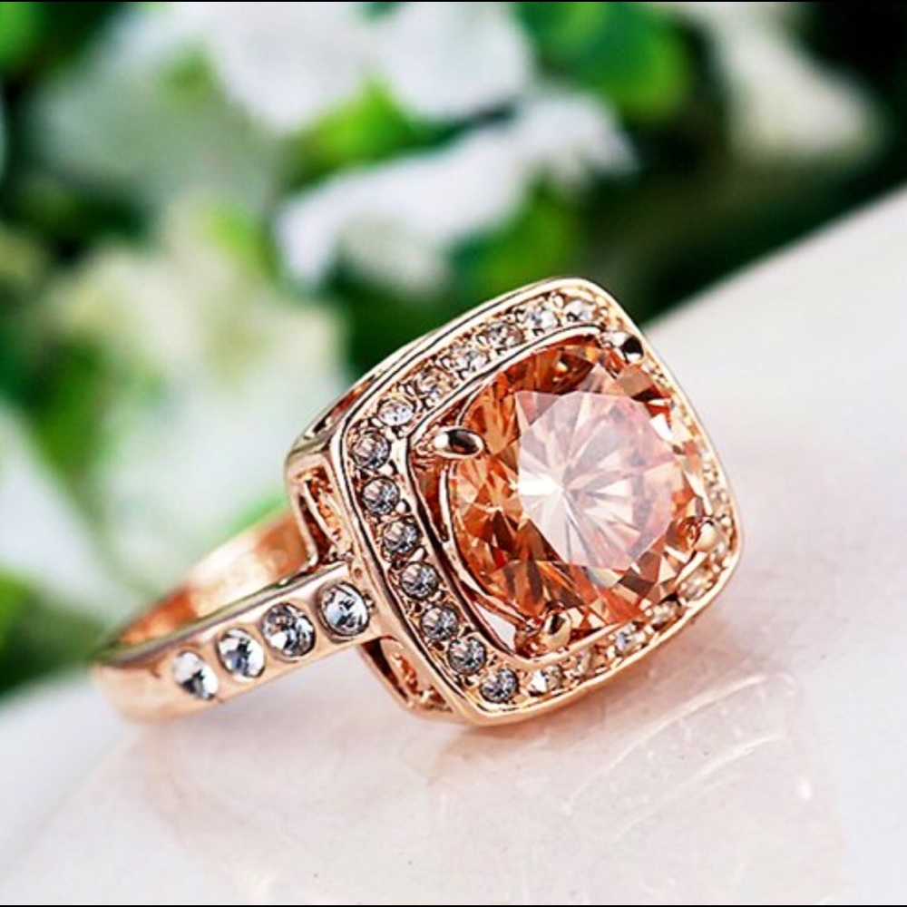 Rose Gold Quartz .925 White Gold Filled Ring - Picture 2 of 6